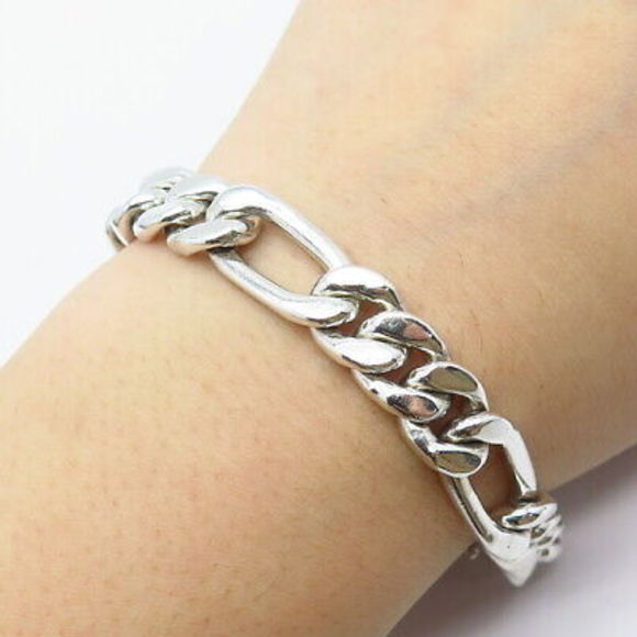 925 Sterling Silver Vintage Figaro Link Bracelet 8.25